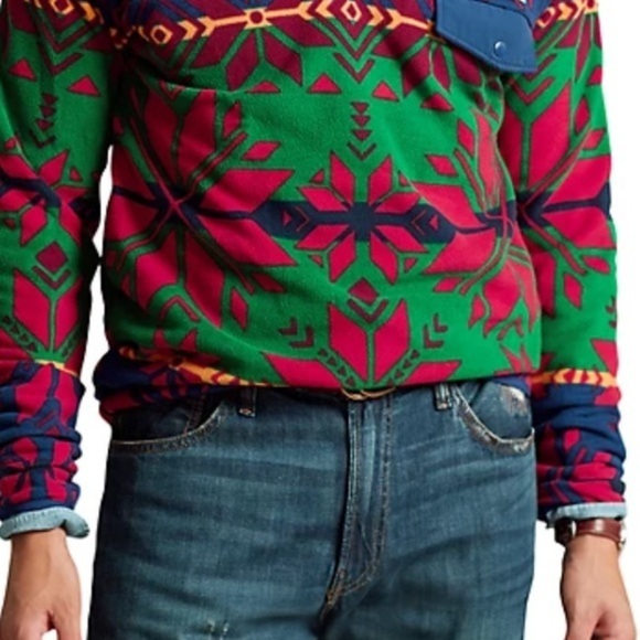 New Polo Ralph Lauren Sun Valley Geometric-Print Fleece Pullover - Picture 1 of 8